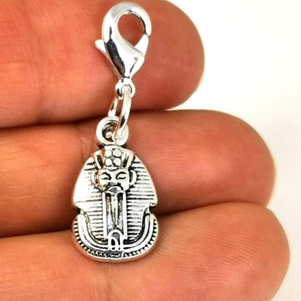 Clip On king tut charms bracelet charms Zipper pull pendant silver journal